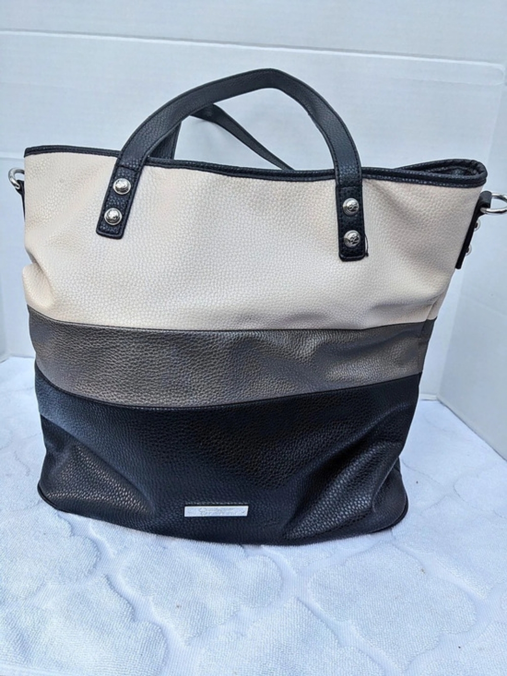 Jessica Simpson Color Block Tote in Black & Cream